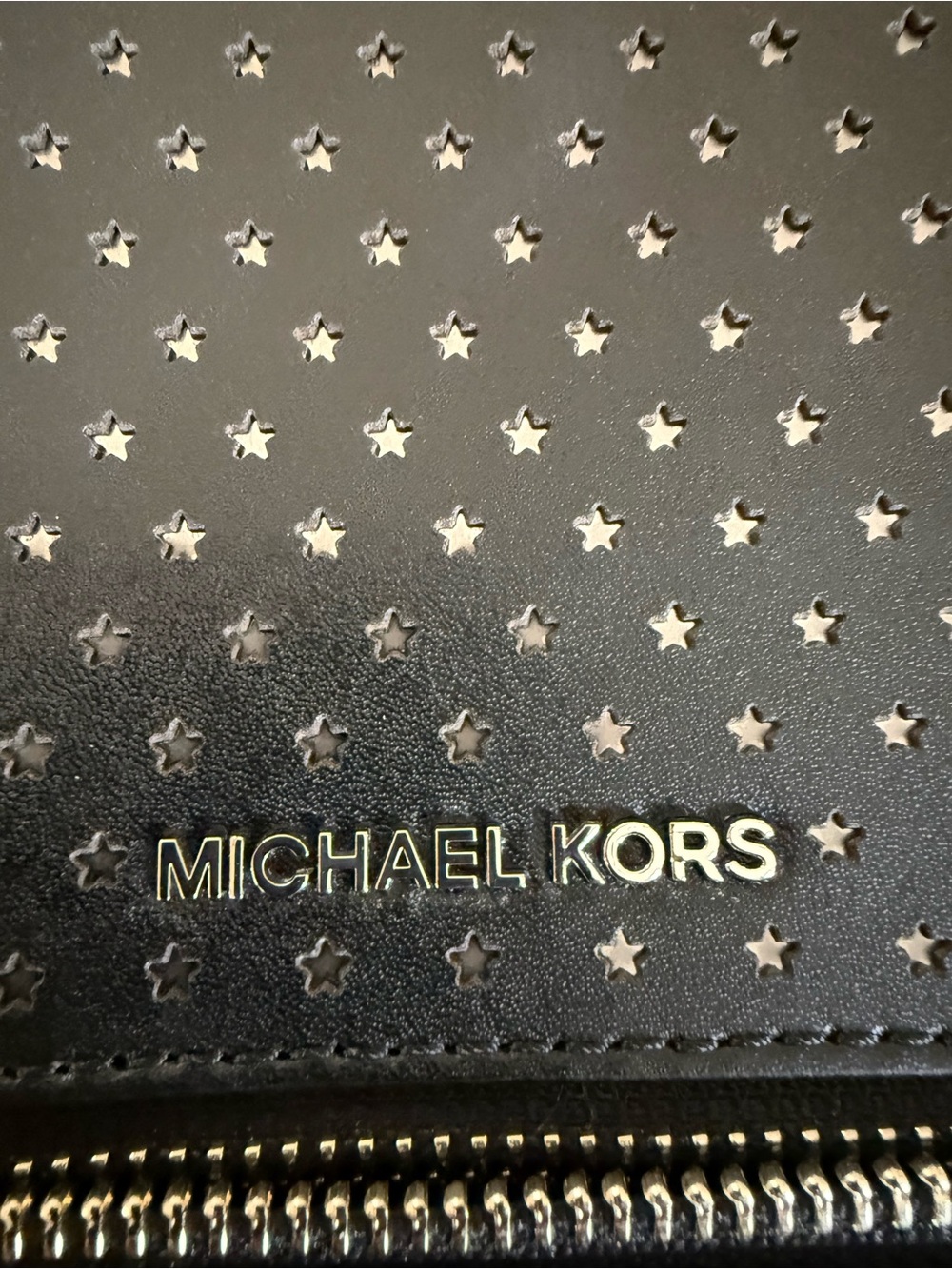 Michael Kors Black Leather Star-Perforated Backpack with Silver Logo - Picture 3 of 8